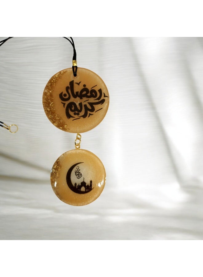 تعليقة سيارة رمضانية بتصميم إسلامي، زينة رمضان كريم مع هلال ومسجد، لون ذهبي - Image 4